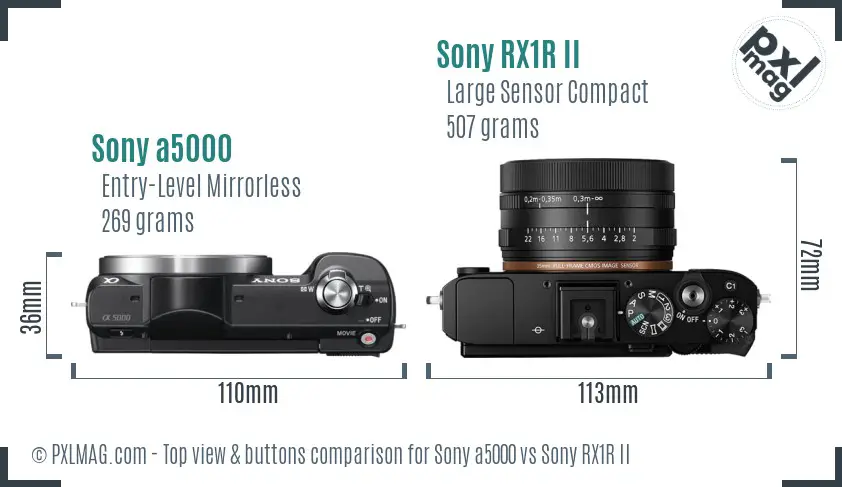 Sony a5000 vs Sony RX1R II top view buttons comparison