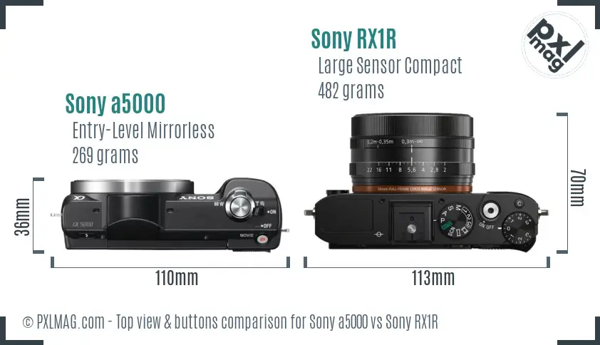 Sony a5000 vs Sony RX1R top view buttons comparison