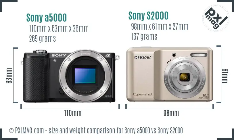 Sony a5000 vs Sony S2000 size comparison