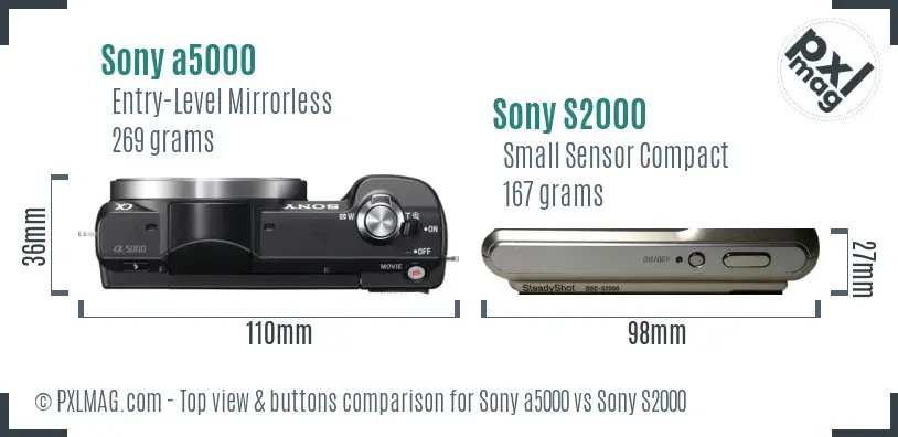 Sony a5000 vs Sony S2000 top view buttons comparison