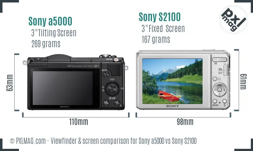 Sony a5000 vs Sony S2100 Screen and Viewfinder comparison