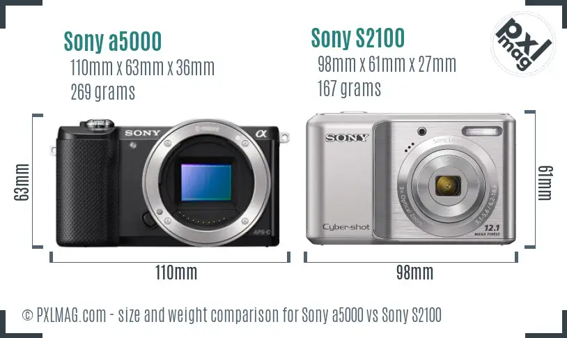 Sony a5000 vs Sony S2100 size comparison