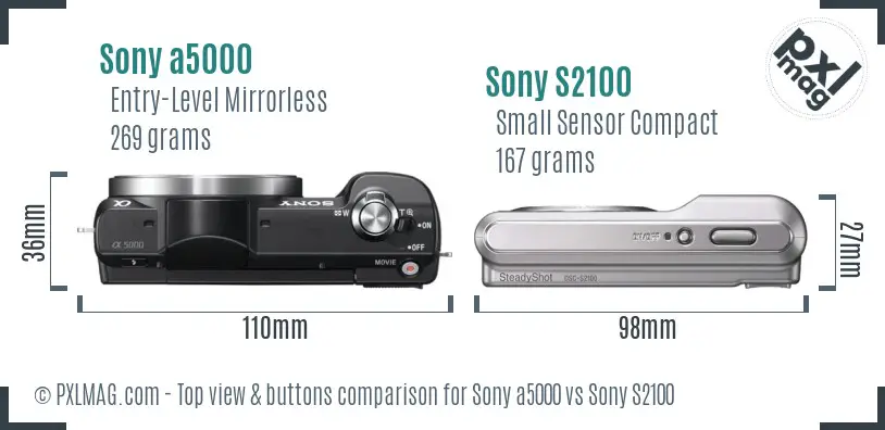 Sony a5000 vs Sony S2100 top view buttons comparison