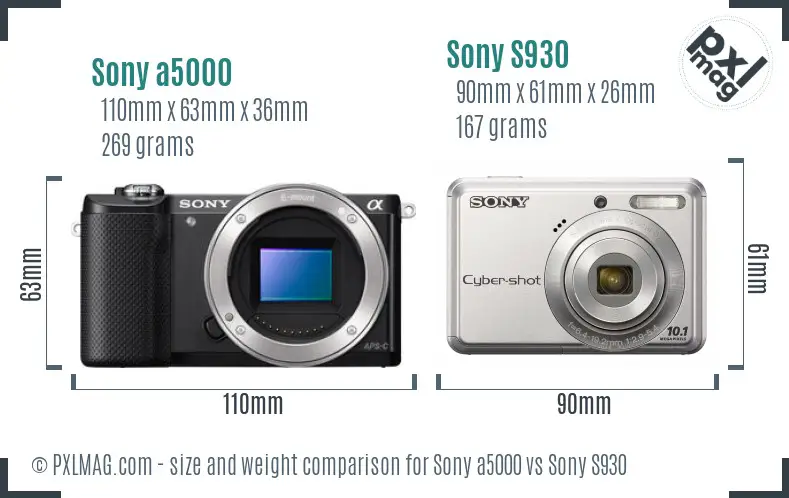 Sony a5000 vs Sony S930 size comparison