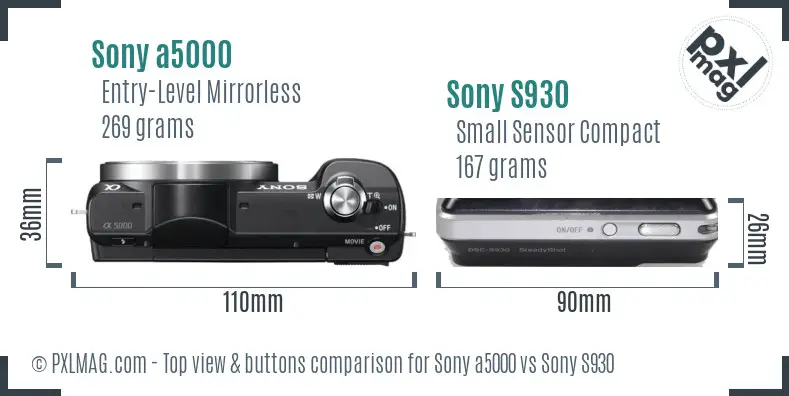 Sony a5000 vs Sony S930 top view buttons comparison