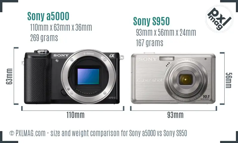 Sony a5000 vs Sony S950 size comparison