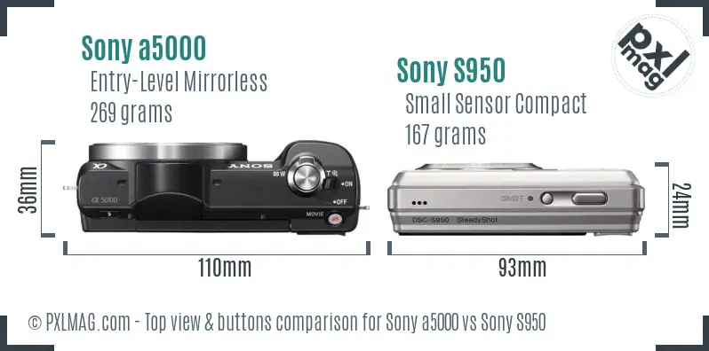 Sony a5000 vs Sony S950 top view buttons comparison