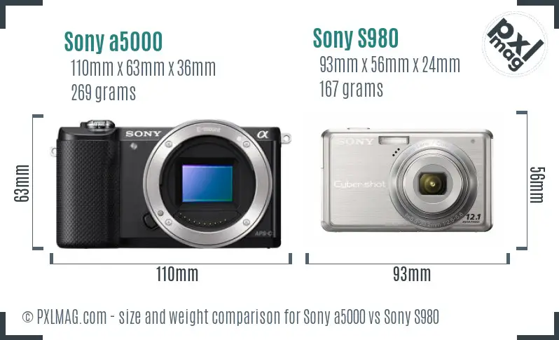 Sony a5000 vs Sony S980 size comparison