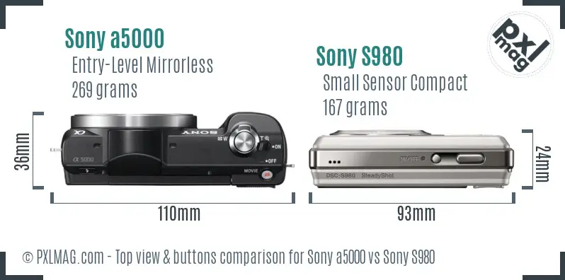 Sony a5000 vs Sony S980 top view buttons comparison