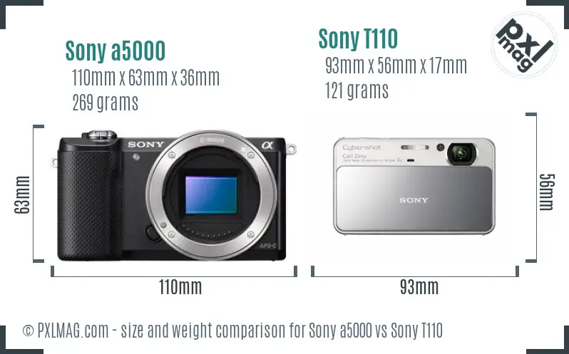Sony a5000 vs Sony T110 size comparison Sony a5000 vs Sony T110 size comparison