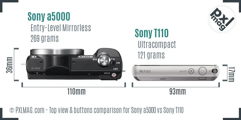 Sony a5000 vs Sony T110 top view buttons comparison Sony a5000 vs Sony T110 top view buttons comparison