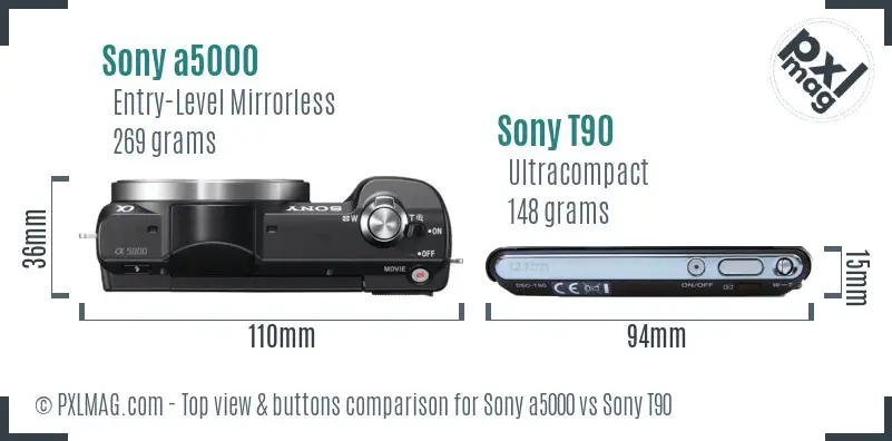 Sony a5000 vs Sony T90 top view buttons comparison