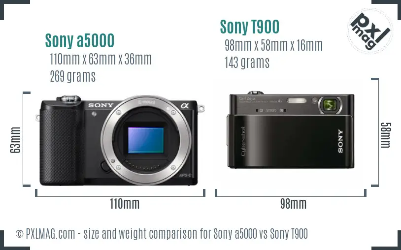 Sony a5000 vs Sony T900 size comparison