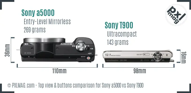 Sony a5000 vs Sony T900 top view buttons comparison