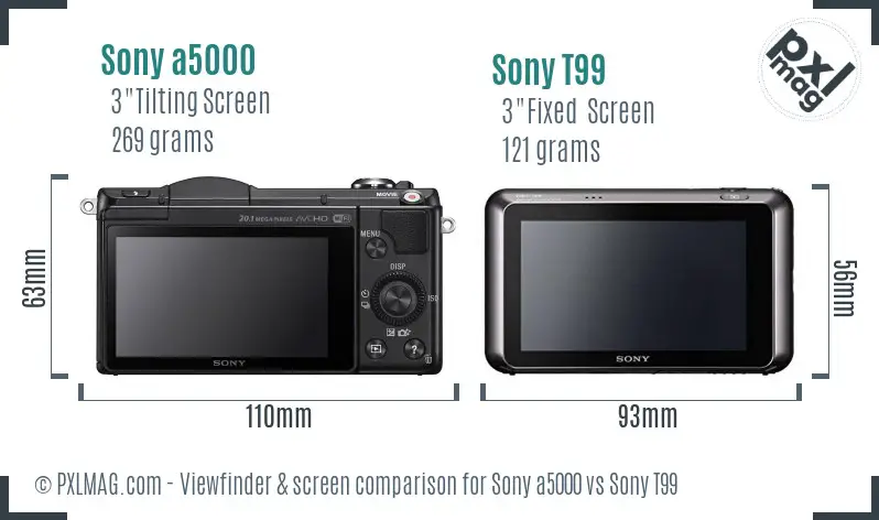 Sony a5000 vs Sony T99 Screen and Viewfinder comparison