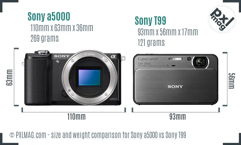 Sony a5000 vs Sony T99 size comparison