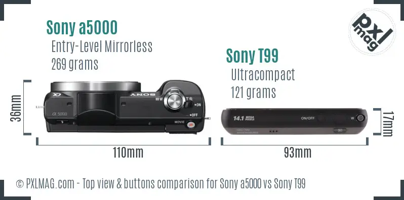 Sony a5000 vs Sony T99 top view buttons comparison