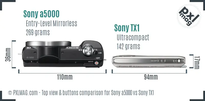 Sony a5000 vs Sony TX1 top view buttons comparison