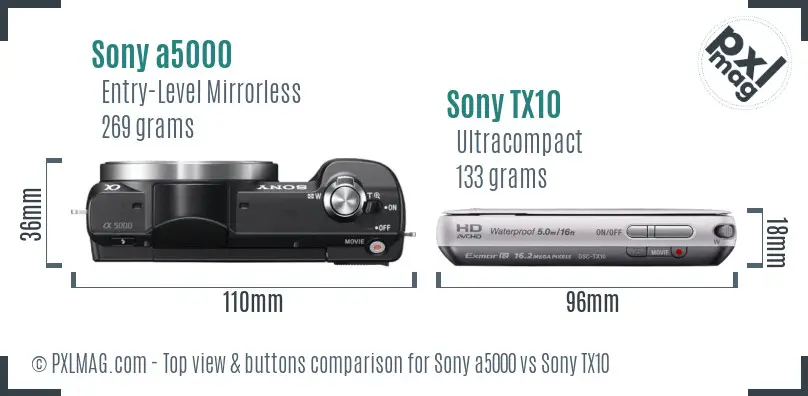 Sony a5000 vs Sony TX10 top view buttons comparison