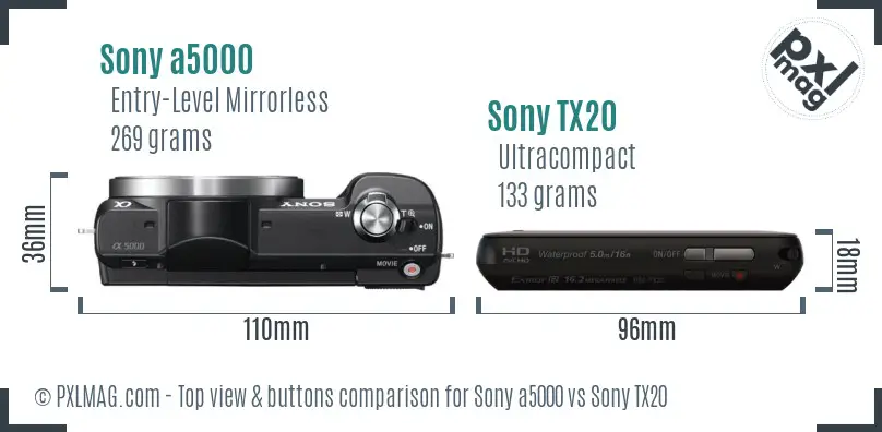 Sony a5000 vs Sony TX20 top view buttons comparison