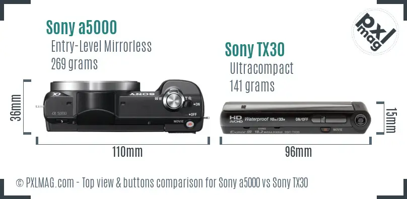 Sony a5000 vs Sony TX30 top view buttons comparison