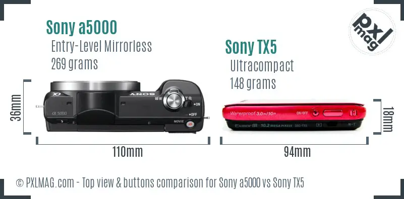 Sony a5000 vs Sony TX5 top view buttons comparison