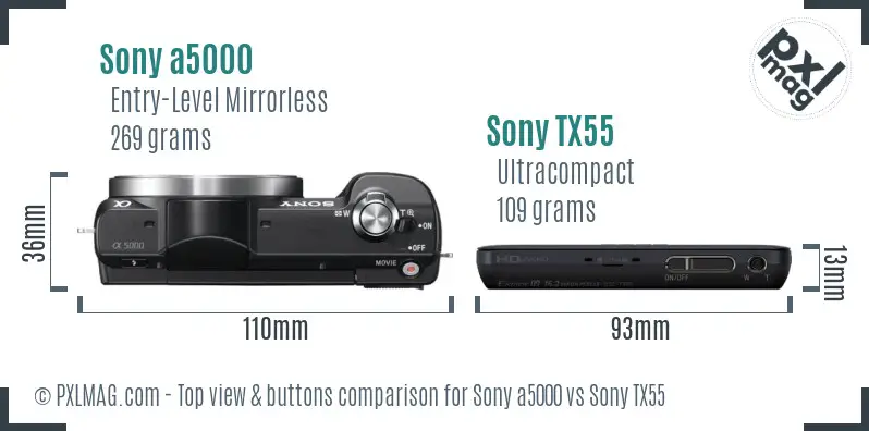 Sony a5000 vs Sony TX55 top view buttons comparison