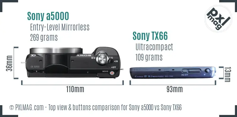 Sony a5000 vs Sony TX66 top view buttons comparison