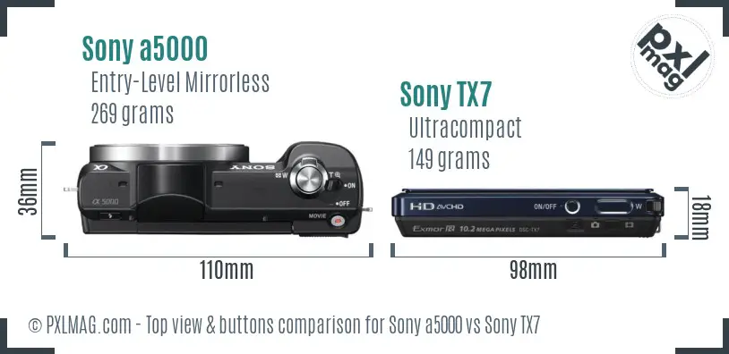 Sony a5000 vs Sony TX7 top view buttons comparison