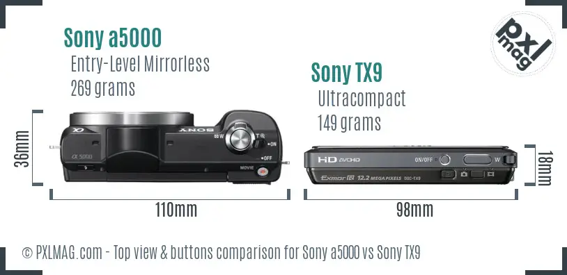 Sony a5000 vs Sony TX9 top view buttons comparison