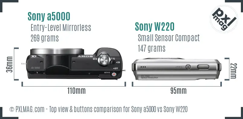 Sony a5000 vs Sony W220 top view buttons comparison