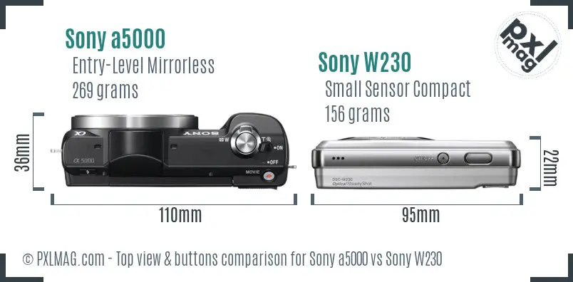 Sony a5000 vs Sony W230 top view buttons comparison