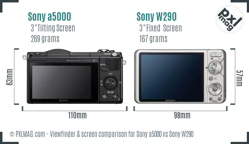 Sony a5000 vs Sony W290 Screen and Viewfinder comparison