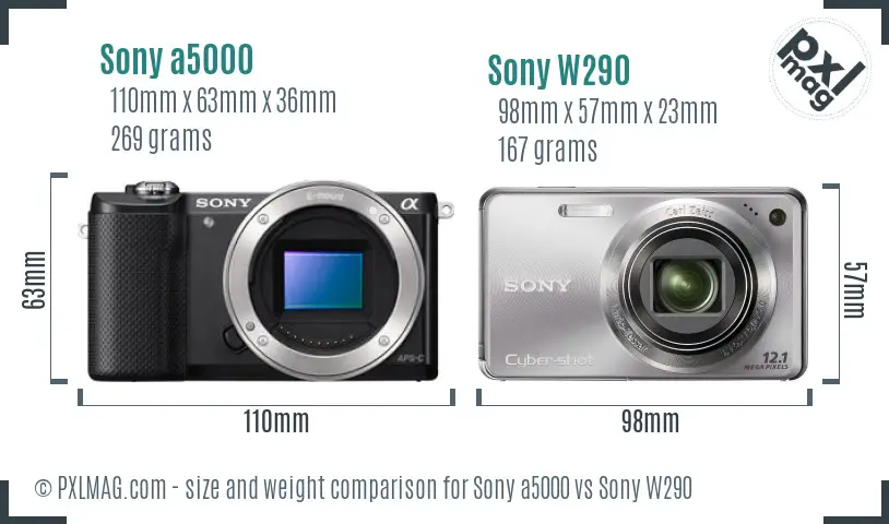 Sony a5000 vs Sony W290 size comparison
