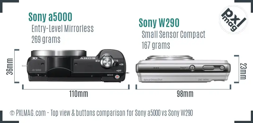Sony a5000 vs Sony W290 top view buttons comparison