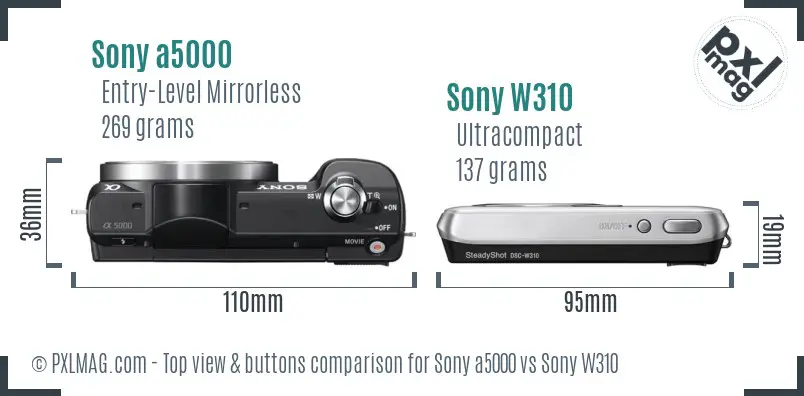 Sony a5000 vs Sony W310 top view buttons comparison