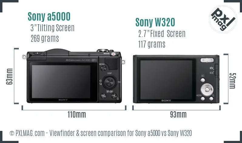 Sony a5000 vs Sony W320 Screen and Viewfinder comparison