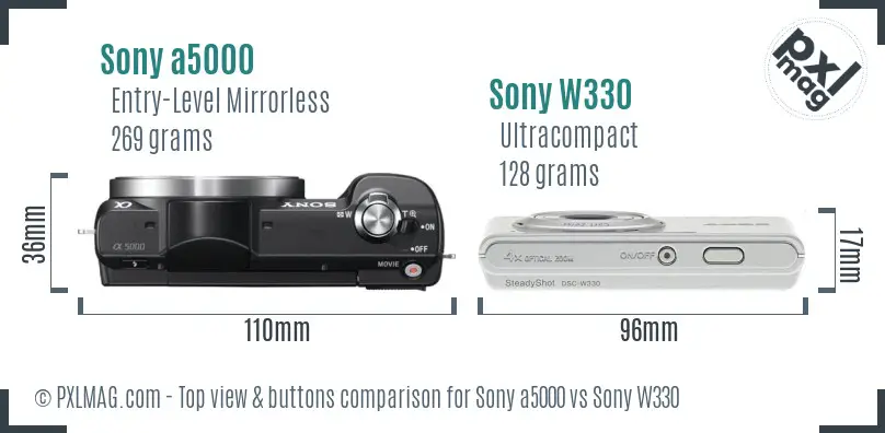 Sony a5000 vs Sony W330 top view buttons comparison