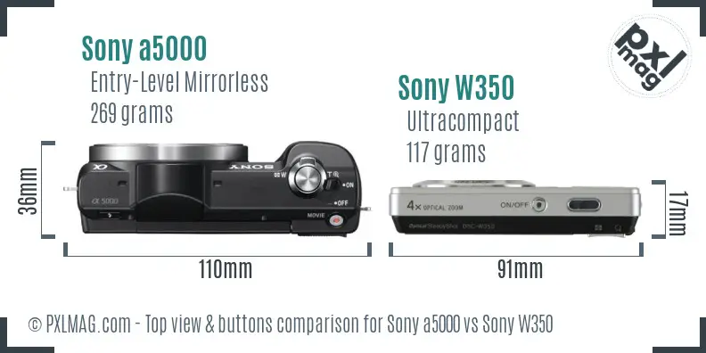 Sony a5000 vs Sony W350 top view buttons comparison