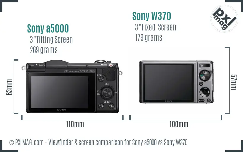 Sony a5000 vs Sony W370 Screen and Viewfinder comparison
