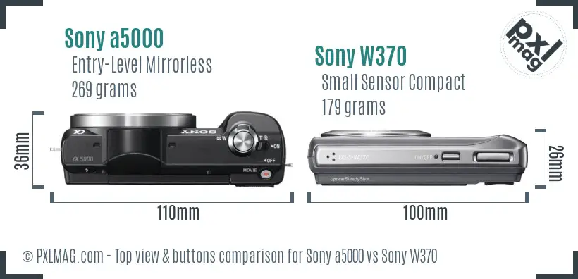 Sony a5000 vs Sony W370 top view buttons comparison