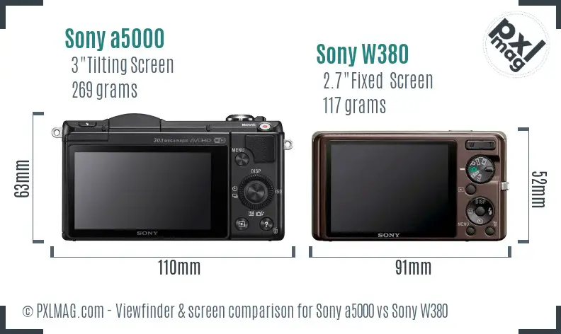 Sony a5000 vs Sony W380 Screen and Viewfinder comparison