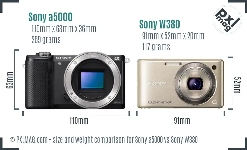 Sony a5000 vs Sony W380 size comparison