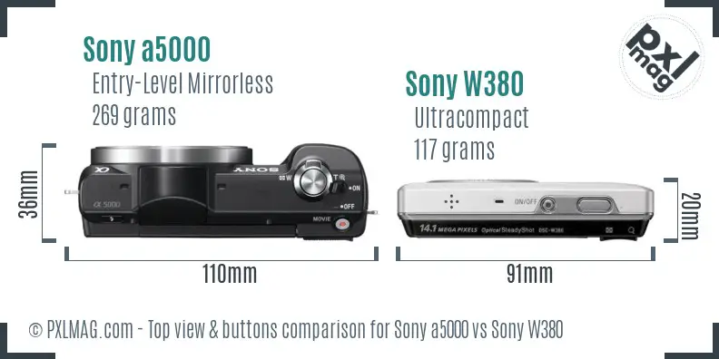 Sony a5000 vs Sony W380 top view buttons comparison