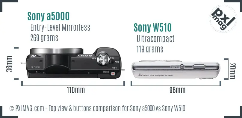 Sony a5000 vs Sony W510 top view buttons comparison