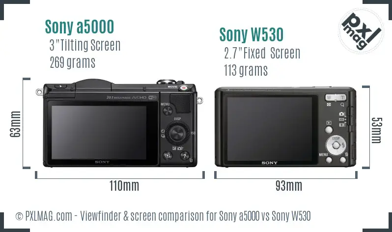 Sony a5000 vs Sony W530 Screen and Viewfinder comparison