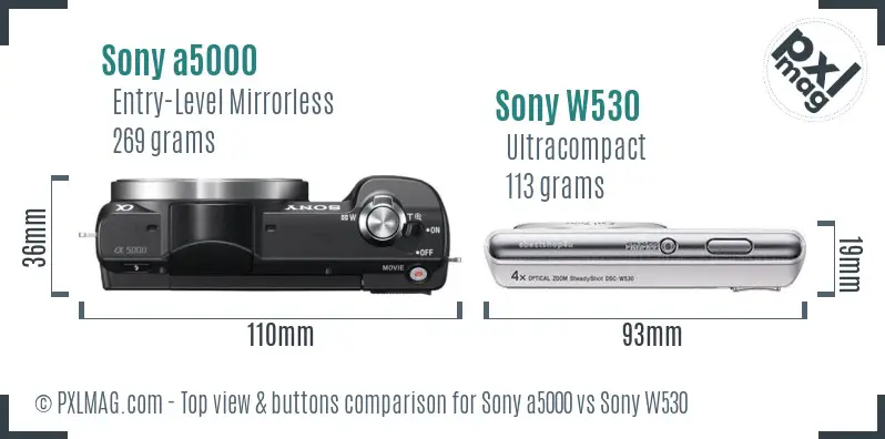 Sony a5000 vs Sony W530 top view buttons comparison
