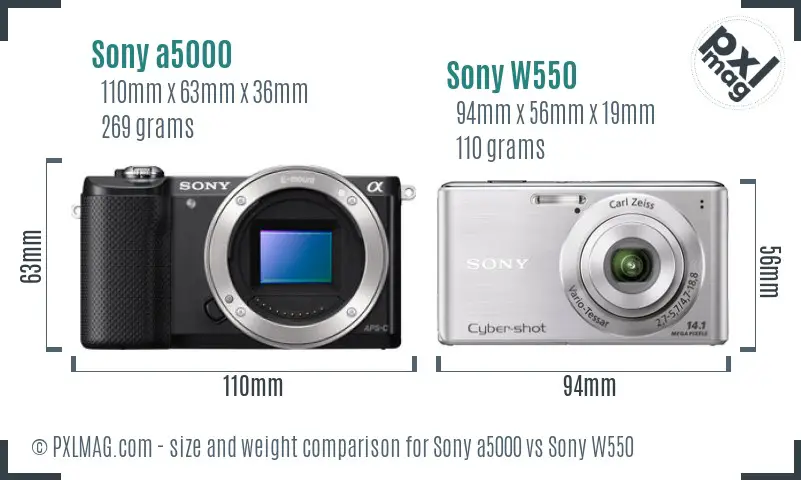 Sony a5000 vs Sony W550 size comparison