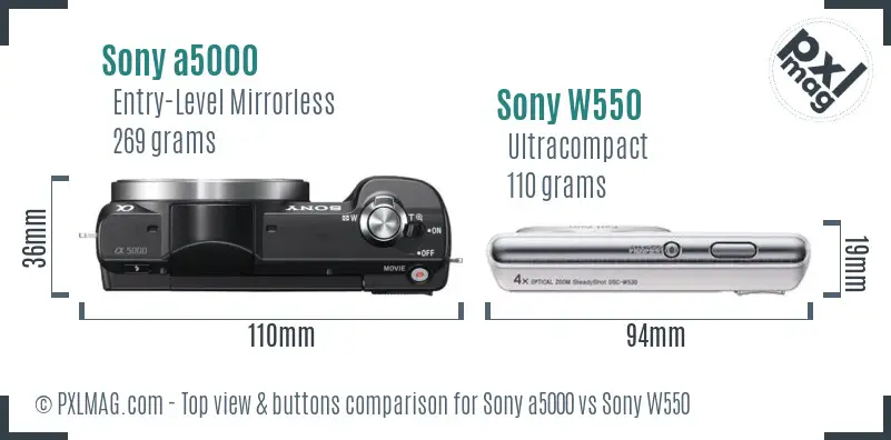 Sony a5000 vs Sony W550 top view buttons comparison