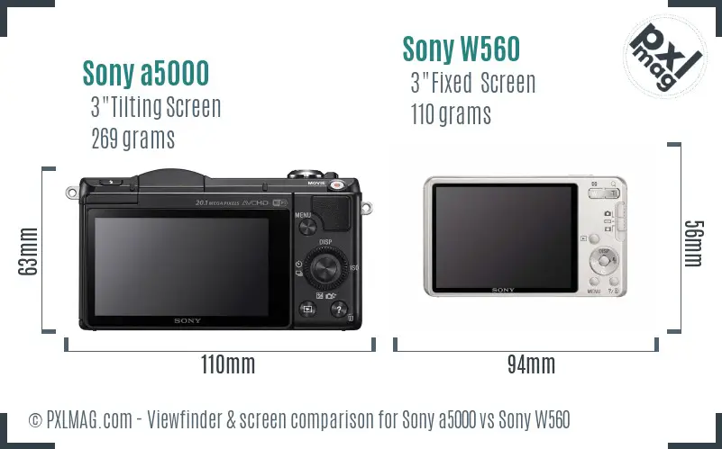 Sony a5000 vs Sony W560 Screen and Viewfinder comparison